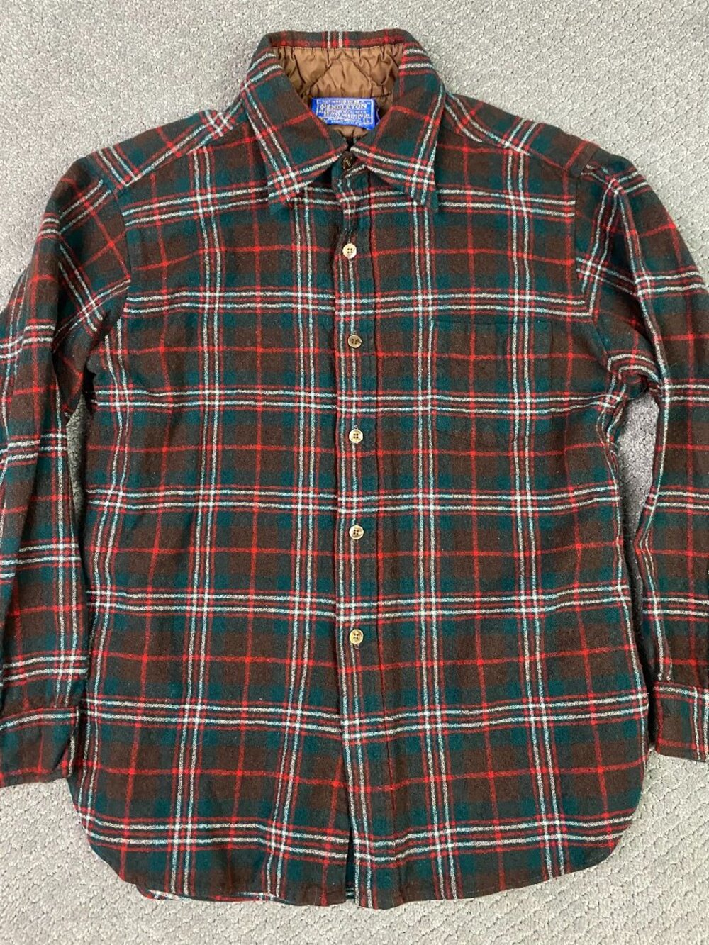Vintage Pendleton Shirt Youth Large Green Red Plaid Wool Made in USA Button Up